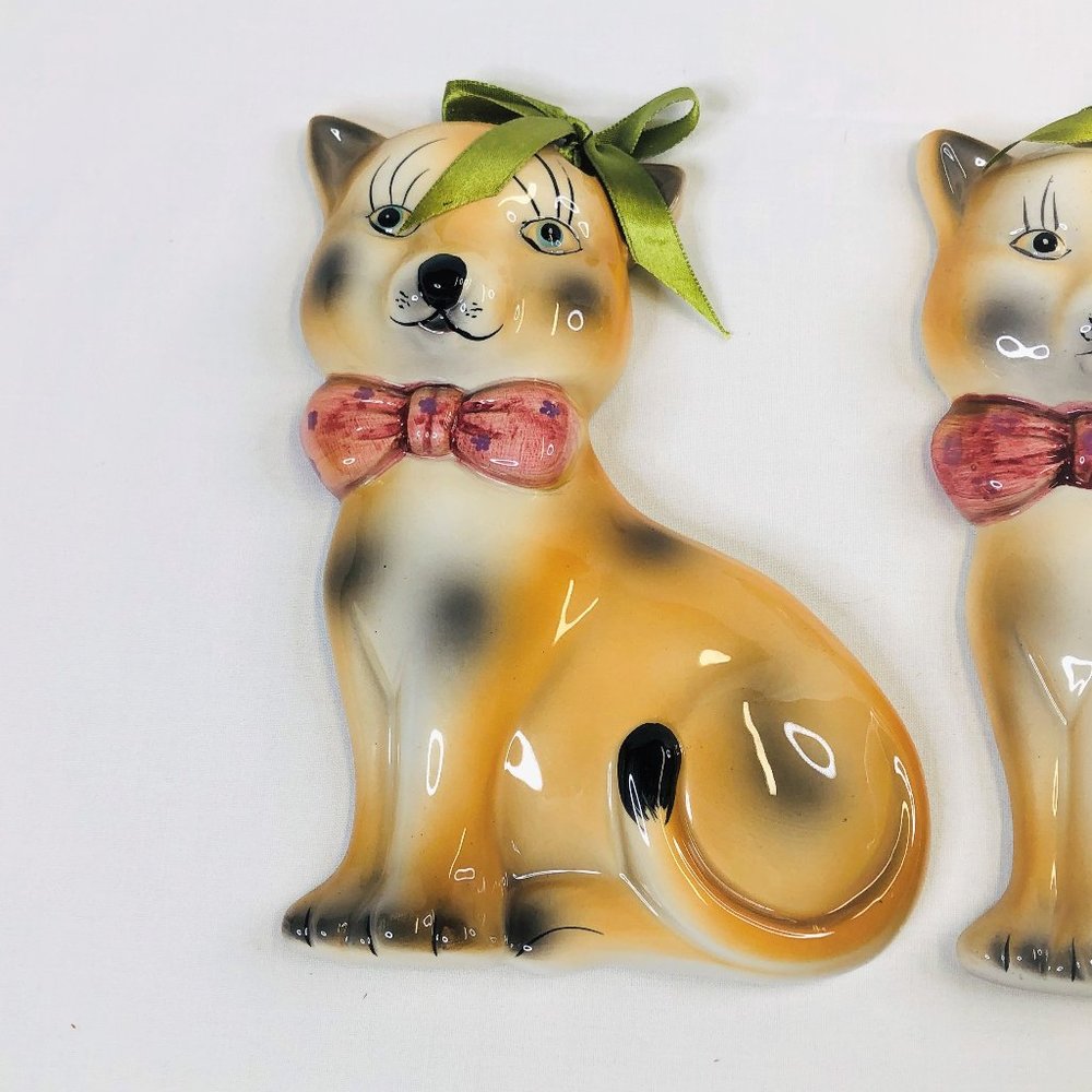 Vtg Mirtex Trading Ceramic Wall Hanging Cat with Bow Tie Decor Lot of 2 - Picture 3 of 8